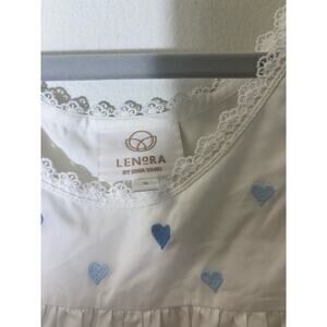Lenora by Dina Yang White Blue Hearts Cotton Nightgown Sz S